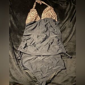 Leopard Print and Black Swimsuit